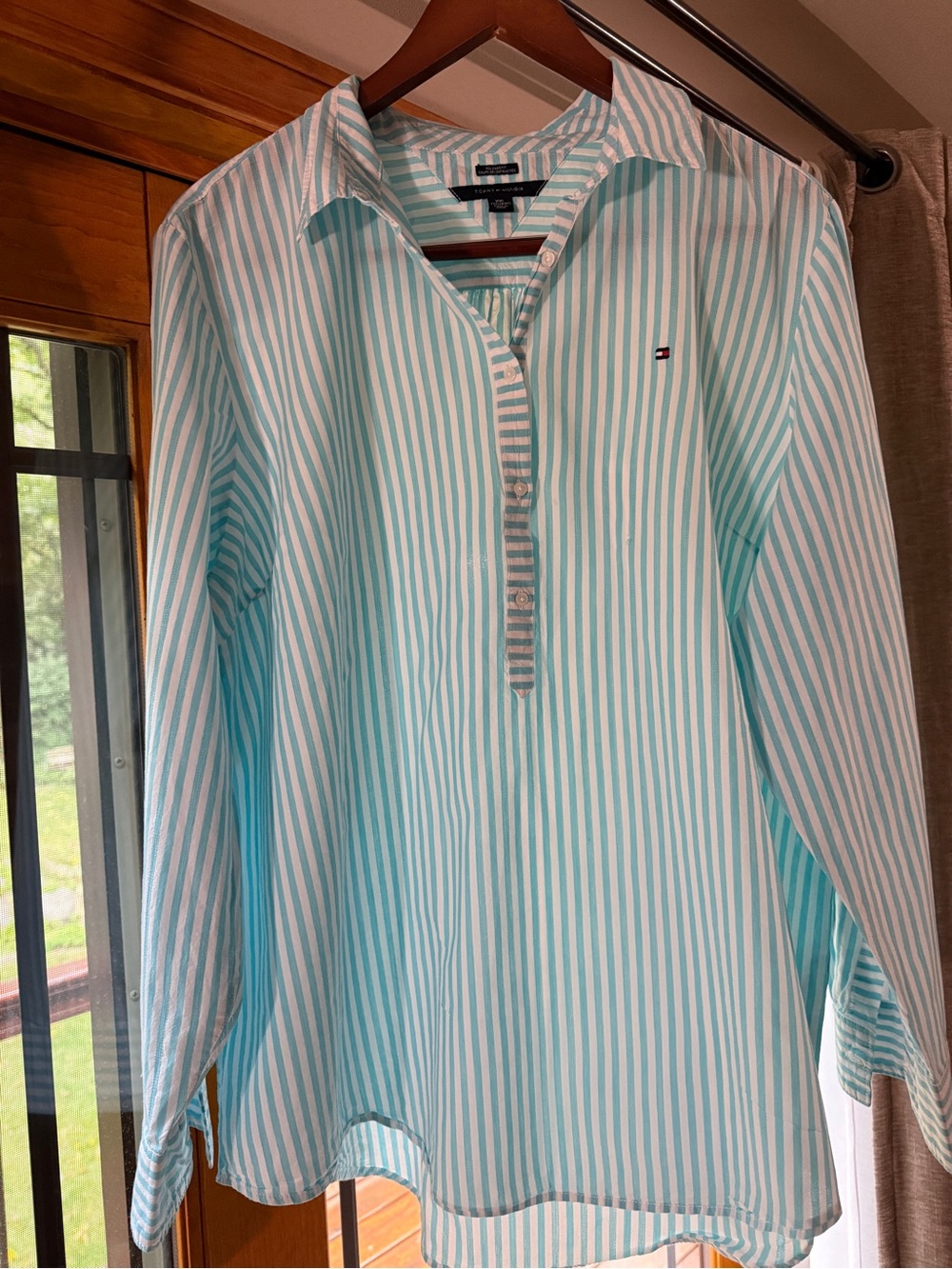 Tommy Hilfiger Women’s Mint Green & White Striped Button-Down Shirt